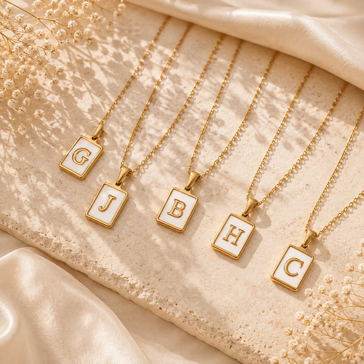 Pearl Shell Initial Necklace — Waterproof