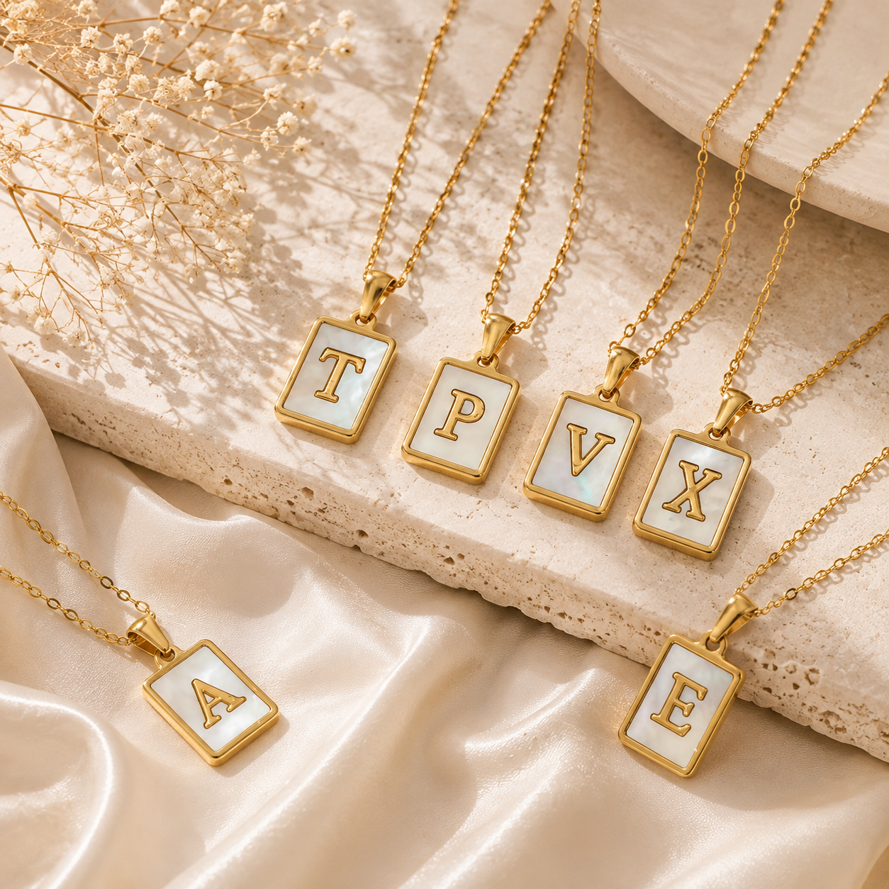 Pearl Shell Initial Necklace — Waterproof