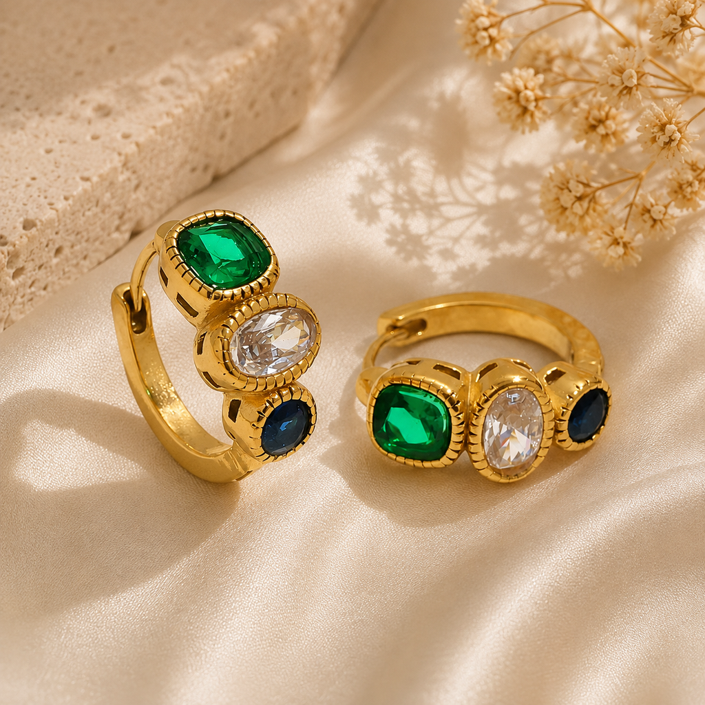 Vintage Green Zircon Earrings — Waterproof