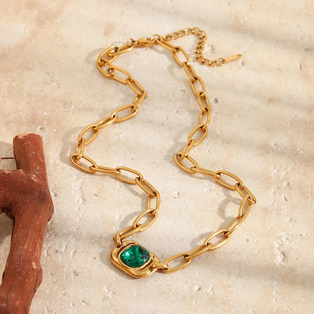 Emerald Chain Necklace — Waterproof