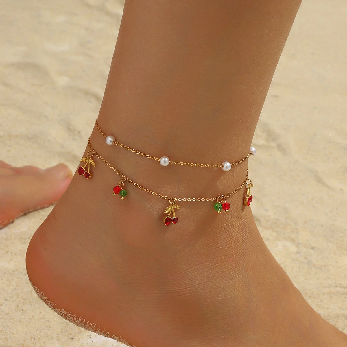 Cherry Pearl Anklet — Waterproof
