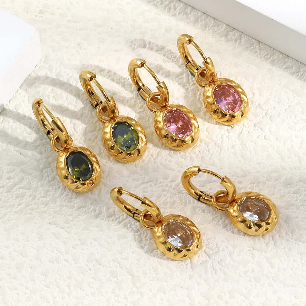 Zircon Stone Hoop Earrings — Waterproof