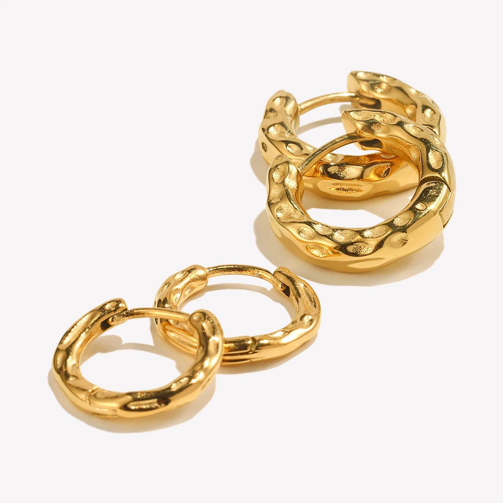 Hammered Hoop Earrings — Waterproof