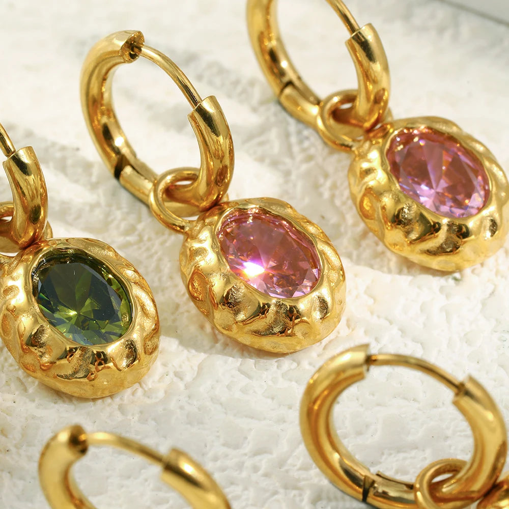 Zircon Stone Hoop Earring — Waterproof