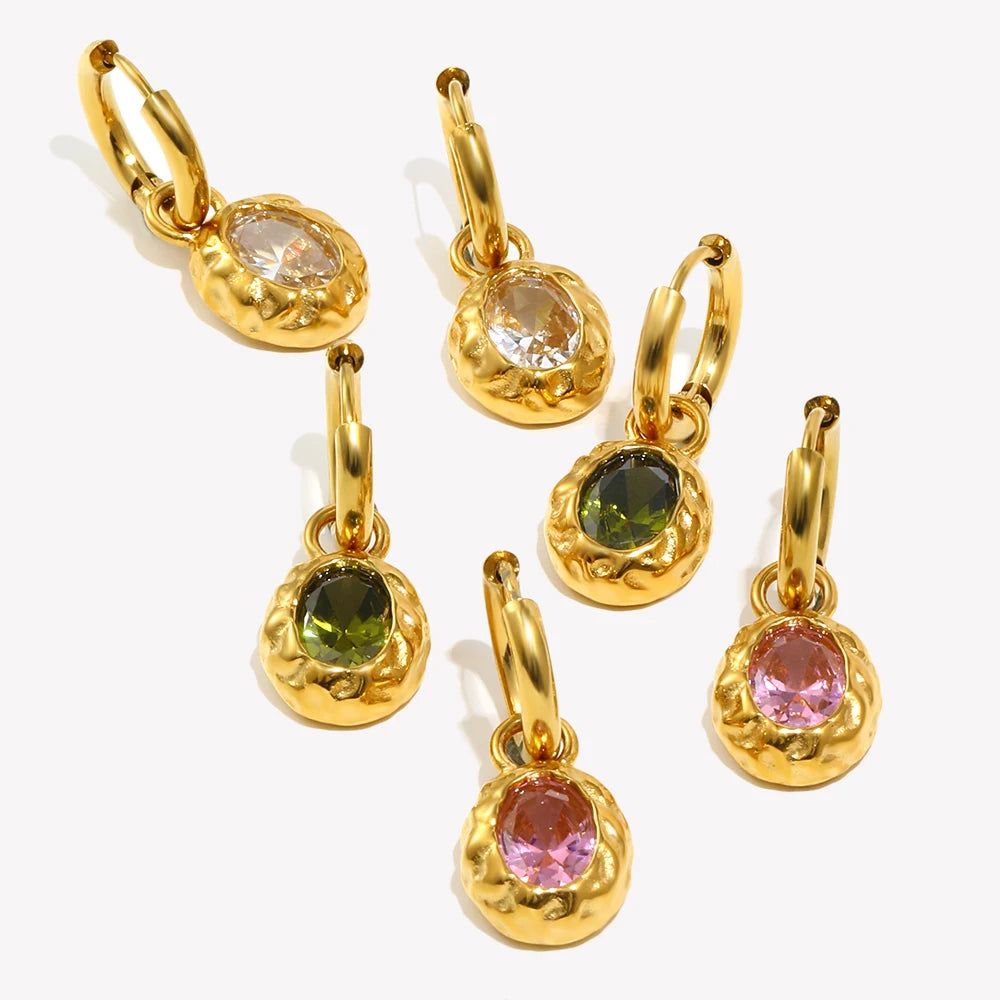 Zircon Stone Hoop Earring — Waterproof