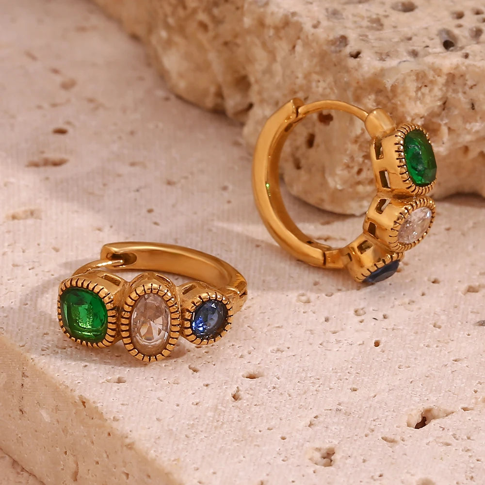 Vintage Green Zircon Earrings — Waterproof