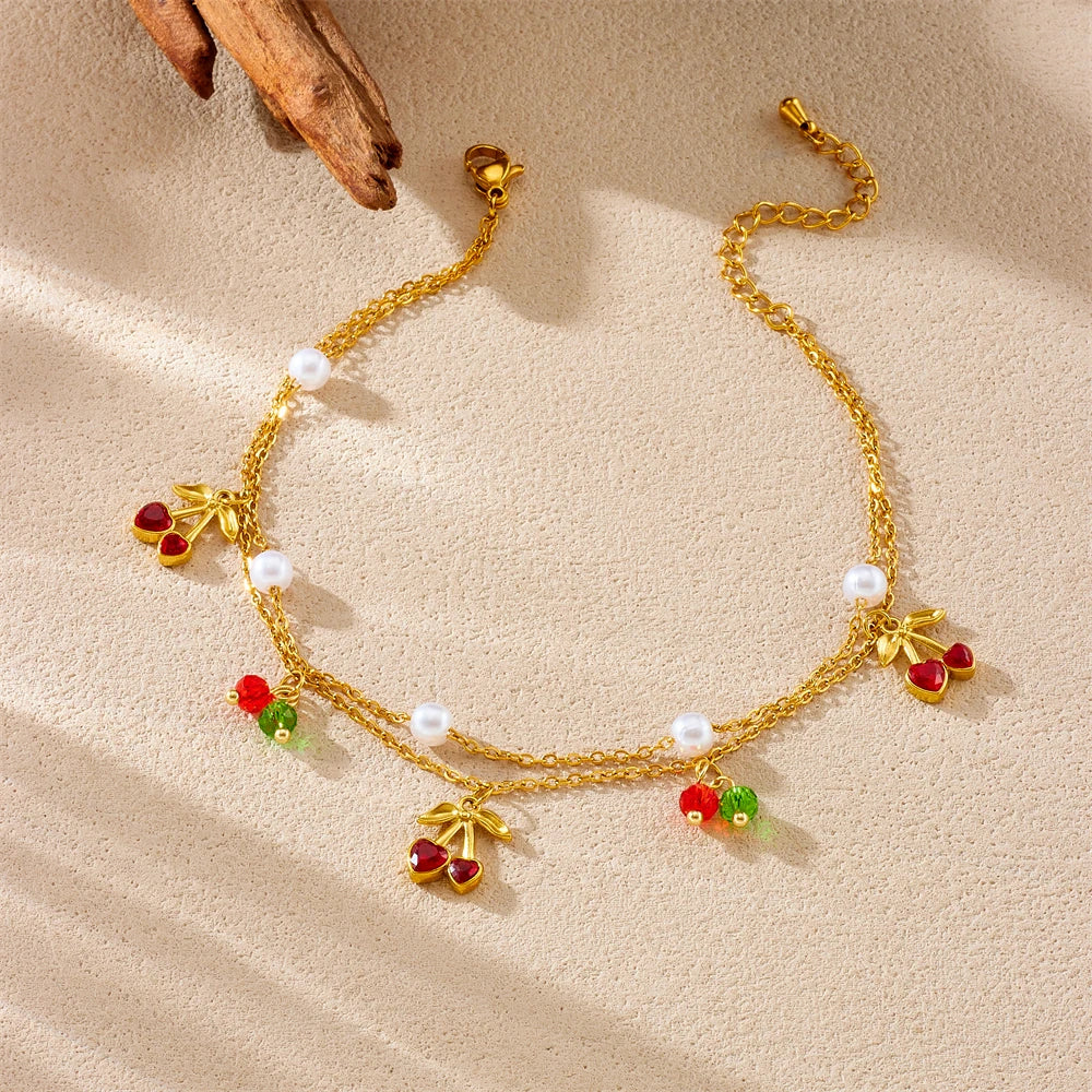 Cherry Pearl Anklet — Waterproof