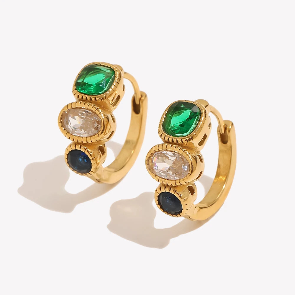 Vintage Green Zircon Earrings — Waterproof