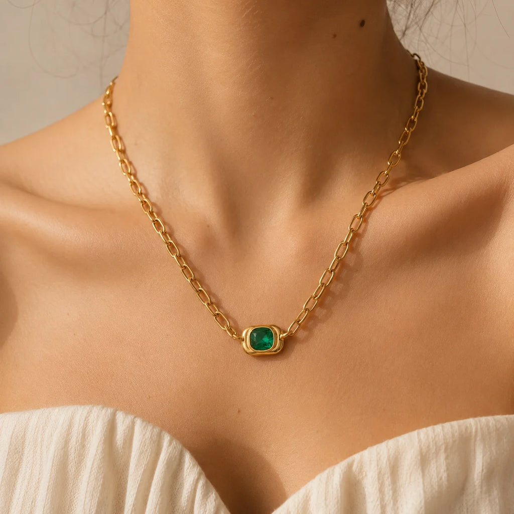 Emerald Chain Necklace — Waterproof