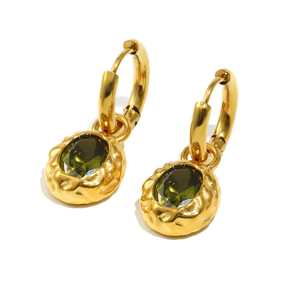 Zircon Stone Hoop Earring — Waterproof
