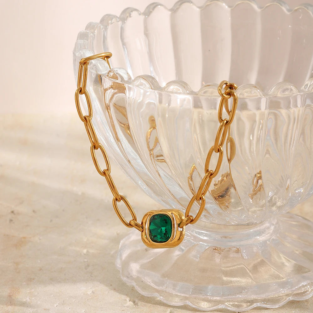 Emerald Chain Necklace — Waterproof