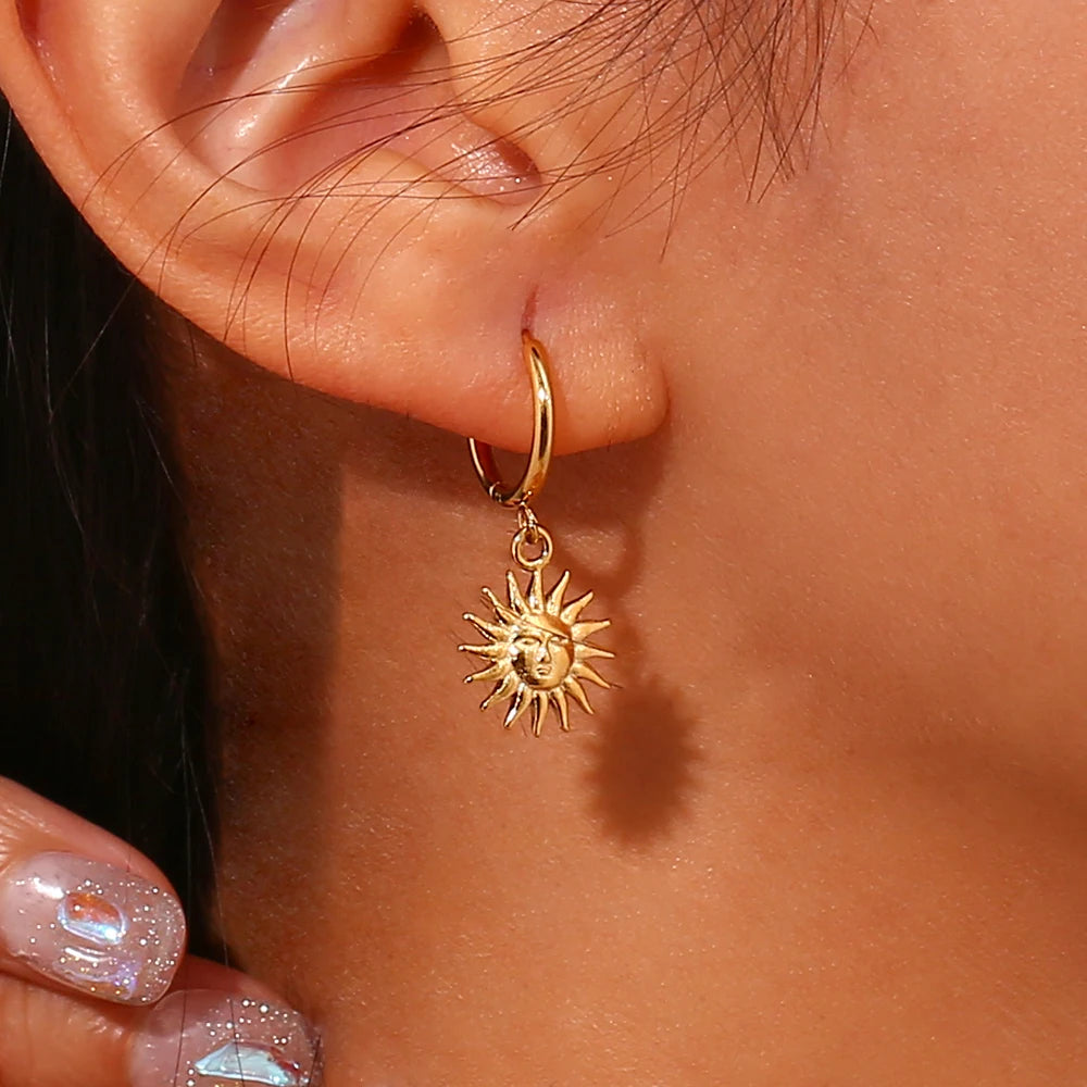 Sun Pendant Earrings — Waterproof