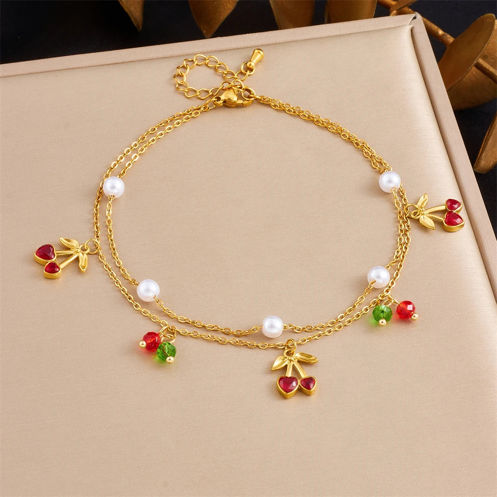 Cherry Pearl Anklet — Waterproof