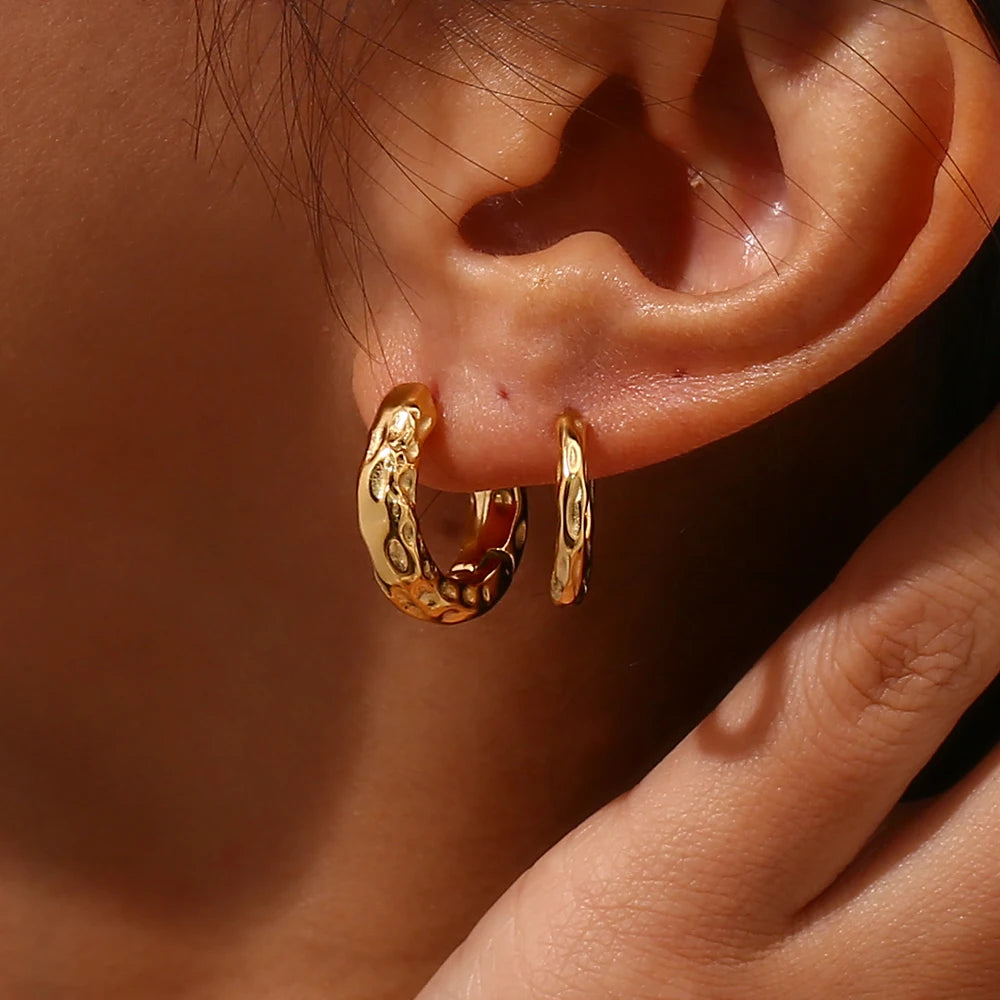Hammered Hoop Earrings — Waterproof