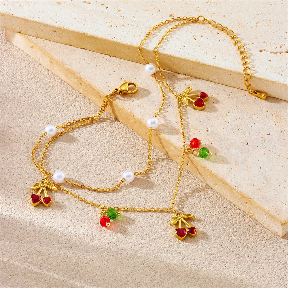 Cherry Pearl Anklet — Waterproof