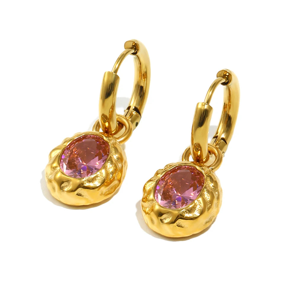 Zircon Stone Hoop Earring — Waterproof